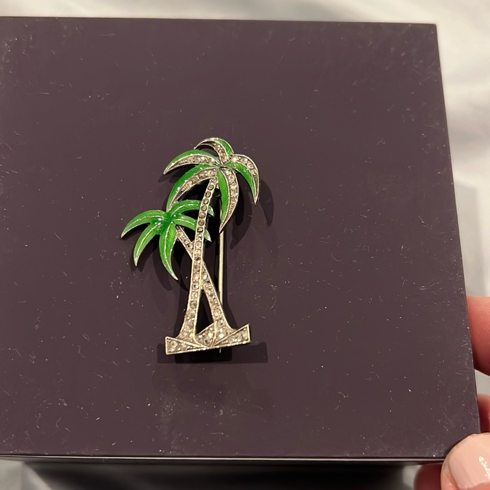 Sterling silver and enamel palm tree pin